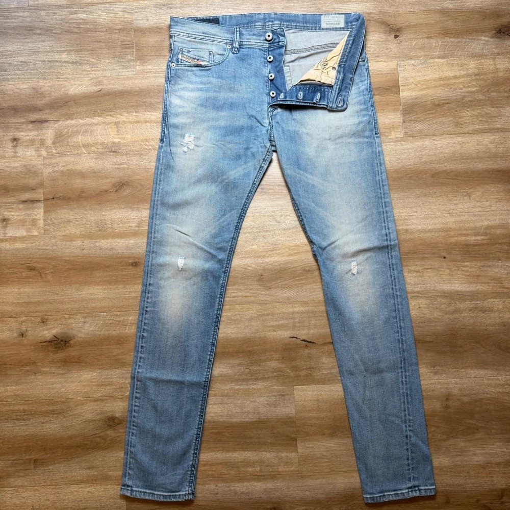 Diesel Tepphar Jeans Mens 32x32 Muddy Wash Slim Carrot Stretch Distressed 0845F